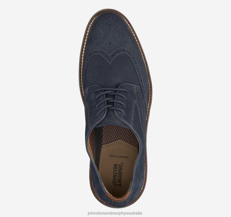 Shoes Navy Nubuck XB6RX246 Johnston & Murphy Men Upton Embossed Wingtip - Image 2