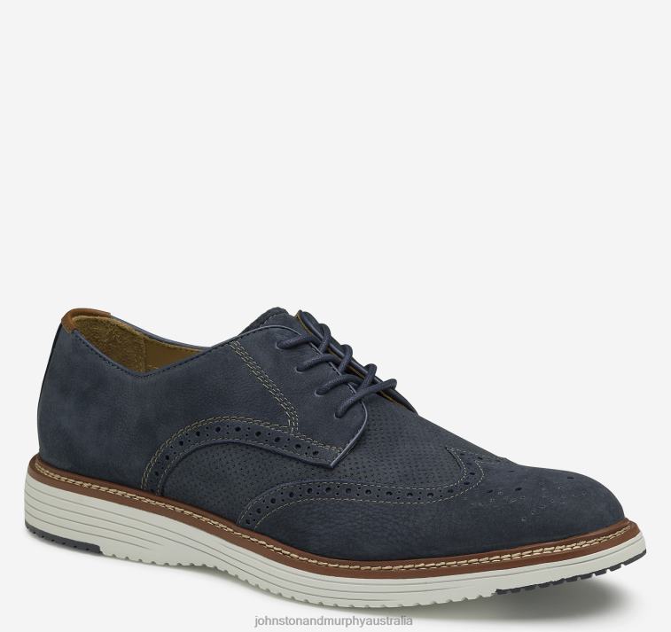 Shoes Navy Nubuck XB6RX246 Johnston & Murphy Men Upton Embossed Wingtip - Image 1