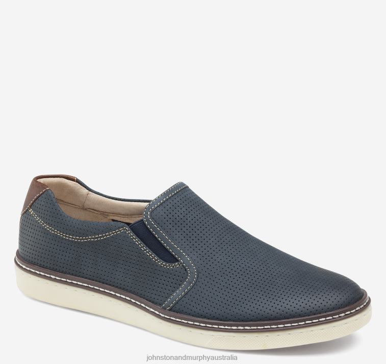 shoes_navy_perfed_oiled_leather_xb6rx51_johnston_murphy_men_mcguffey_slip_on.jpg Shoes Navy Perfed Oiled Leather XB6RX51 Johnston & Murphy Men McGuffey Slip-On - Image 1