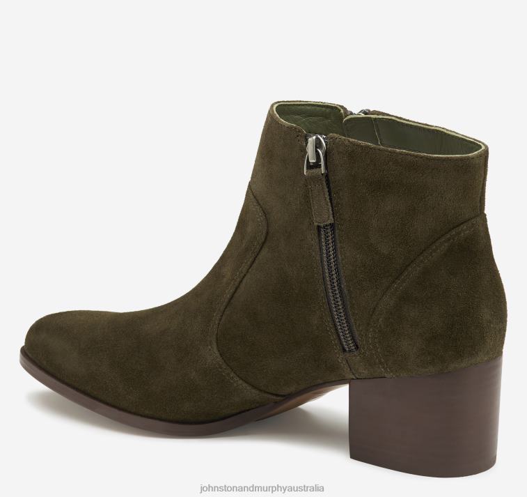Shoes Olive Suede XB6RX1267 Johnston & Murphy Women Trista Double-Zip Bootie - Image 2