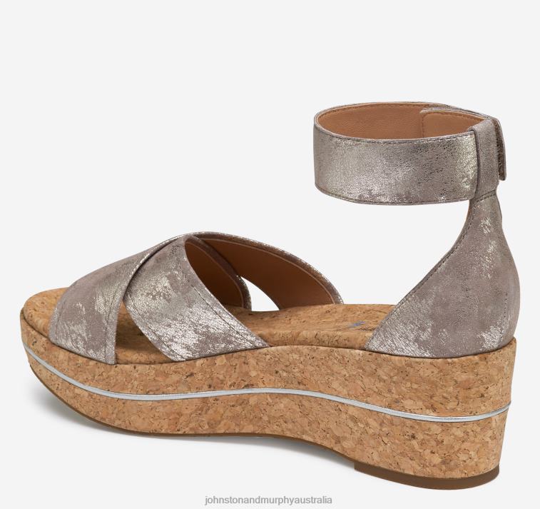 Shoes Pewter Metallic Kid Suede XB6RX1191 Johnston & Murphy Women Gigi Cross-Band Sandal - Image 2