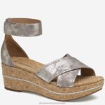 Shoes Pewter Metallic Kid Suede XB6RX1191 Johnston & Murphy Women Gigi Cross-Band Sandal
