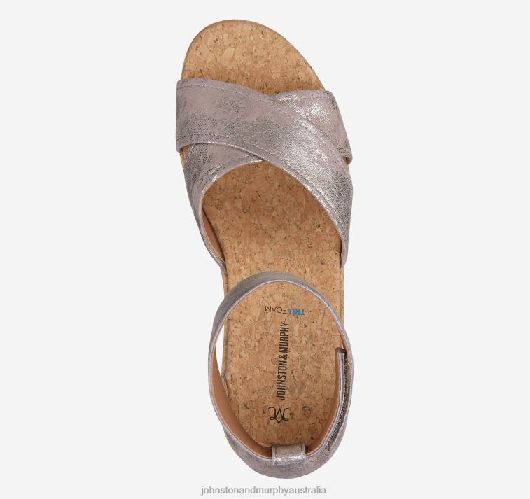 Shoes Pewter Metallic Kid Suede XB6RX1191 Johnston & Murphy Women Gigi Cross-Band Sandal - Image 4
