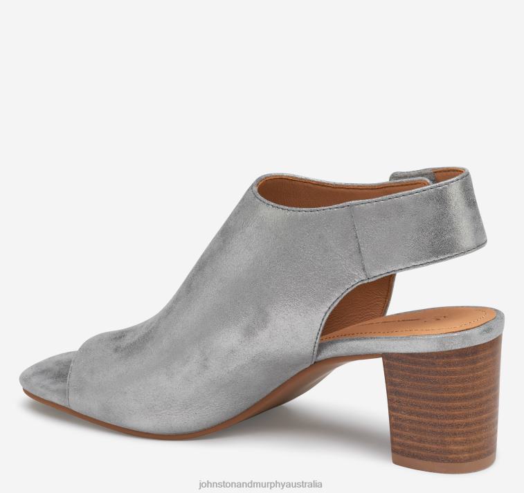 Shoes Pewter Metallic Kid Suede XB6RX1224 Johnston & Murphy Women Evelyn Open-Toe Bootie - Image 2