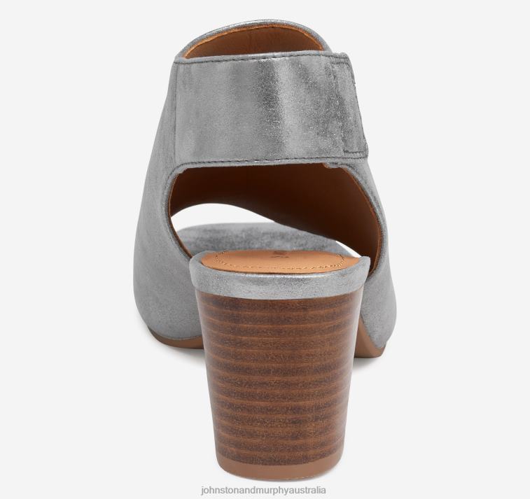 Shoes Pewter Metallic Kid Suede XB6RX1224 Johnston & Murphy Women Evelyn Open-Toe Bootie - Image 3