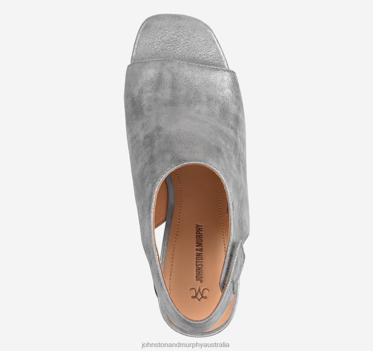 Shoes Pewter Metallic Kid Suede XB6RX1224 Johnston & Murphy Women Evelyn Open-Toe Bootie - Image 4