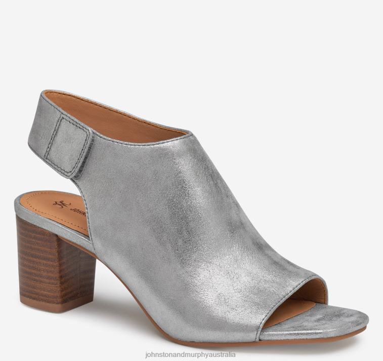 Shoes Pewter Metallic Kid Suede XB6RX1224 Johnston & Murphy Women Evelyn Open-Toe Bootie - Image 1