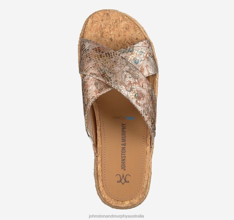 Shoes Rose Mosaic Metallic-Printed Sheepskin XB6RX1182 Johnston & Murphy Women Michelle Cross-Strap Slide - Image 4