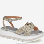 Shoes Silver/Gold Metallic Faux Leather XB6RX1213 Johnston & Murphy Women Grace Woven Sandal