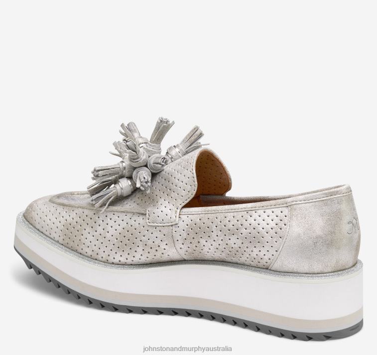 Shoes Silver Metallic Kid Suede XB6RX1202 Johnston & Murphy Women Gracelyn Perfed Tassel Slip-On - Image 2