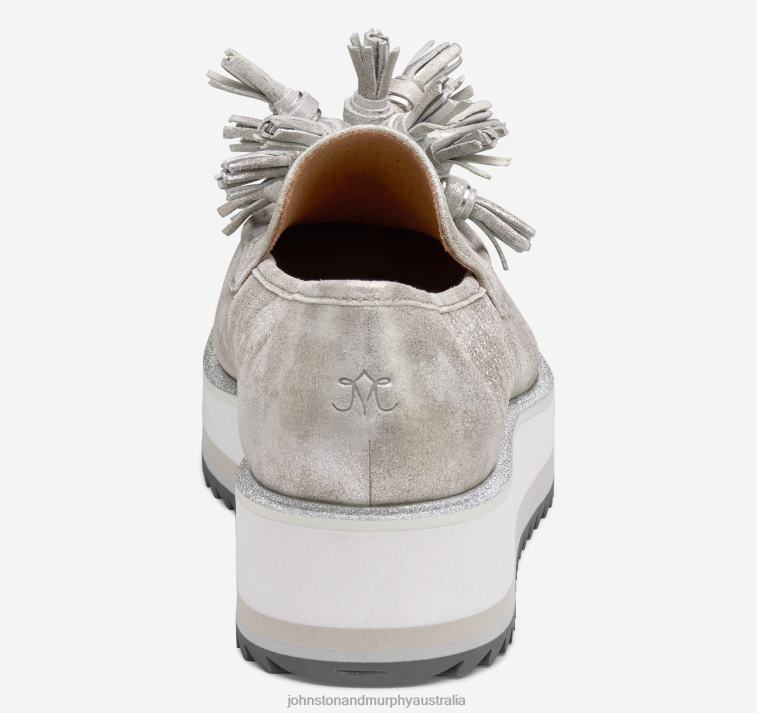 Shoes Silver Metallic Kid Suede XB6RX1202 Johnston & Murphy Women Gracelyn Perfed Tassel Slip-On - Image 3