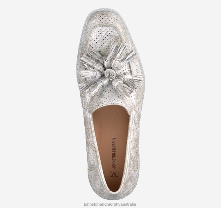 Shoes Silver Metallic Kid Suede XB6RX1202 Johnston & Murphy Women Gracelyn Perfed Tassel Slip-On - Image 4