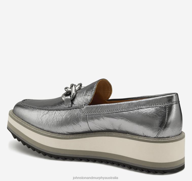 Shoes Silver Metallic Sheepskin XB6RX1261 Johnston & Murphy Women Gracelyn Chain Loafer - Image 2