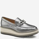 Shoes Silver Metallic Sheepskin XB6RX1261 Johnston & Murphy Women Gracelyn Chain Loafer