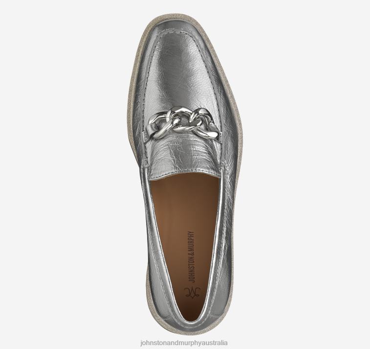 Shoes Silver Metallic Sheepskin XB6RX1261 Johnston & Murphy Women Gracelyn Chain Loafer - Image 4