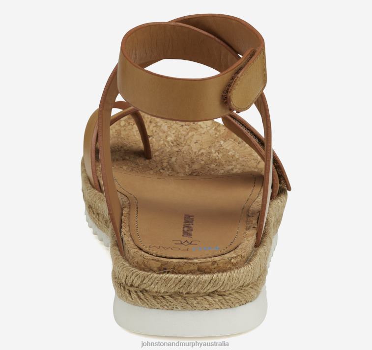 Shoes Tan Calfskin XB6RX1186 Johnston & Murphy Women Michelle Ankle-Strap Thong Sandal - Image 3