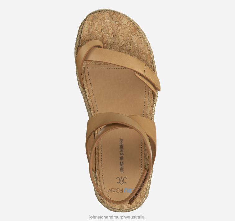 Shoes Tan Calfskin XB6RX1186 Johnston & Murphy Women Michelle Ankle-Strap Thong Sandal - Image 4