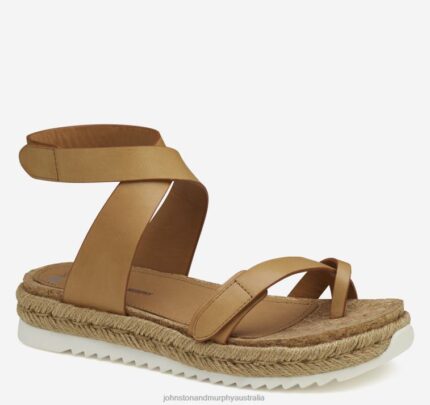 Shoes Tan Calfskin XB6RX1186 Johnston & Murphy Women Michelle Ankle-Strap Thong Sandal