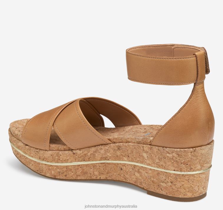Shoes Tan Calfskin XB6RX1192 Johnston & Murphy Women Gigi Cross-Band Sandal - Image 2