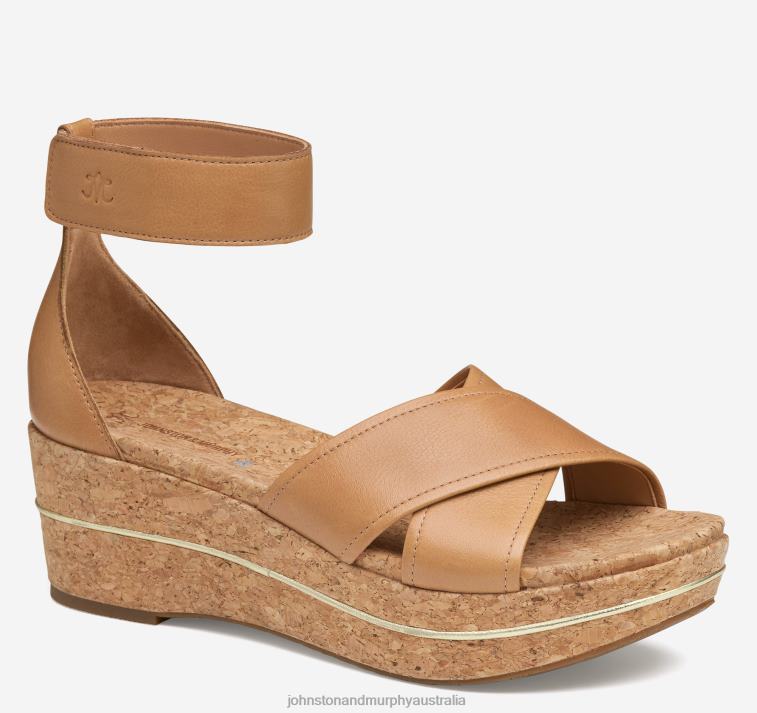 Shoes Tan Calfskin XB6RX1192 Johnston & Murphy Women Gigi Cross-Band Sandal - Image 1