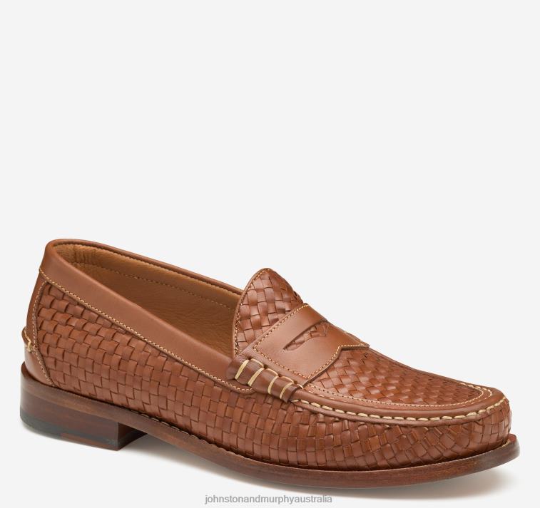 shoes_tan_full_grain_xb6rx147_johnston_murphy_men_halstead_woven_penny.jpg Shoes Tan Full Grain XB6RX147 Johnston & Murphy Men Halstead Woven Penny - Image 1