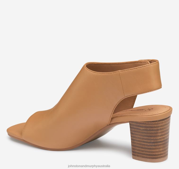 Shoes Tan Glove Leather XB6RX1198 Johnston & Murphy Women Evelyn Open-Toe Bootie - Image 2