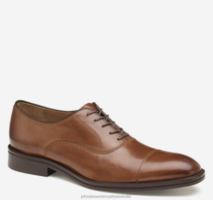 Shoes Tan Italian Calfskin XB6RX160 Johnston & Murphy Men Meade Cap Toe