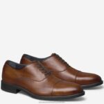 Shoes Tan Italian Calfskin XB6RX190 Johnston & Murphy Men Flynch Cap Toe