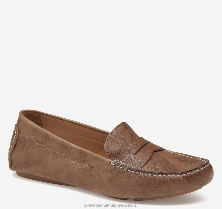 Shoes Tan Italian Washed Sheepskin XB6RX1218 Johnston & Murphy Women Maggie Penny - Image 1