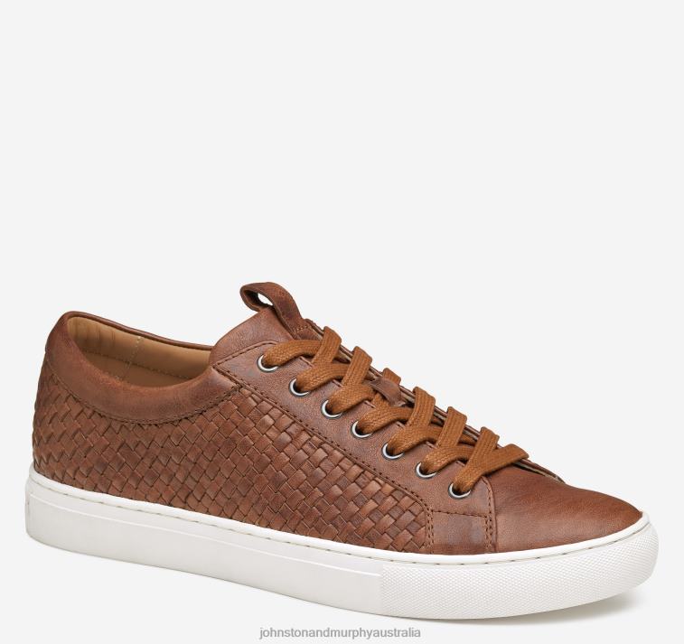 Shoes Tan Italian Washed Sheepskin XB6RX136 Johnston & Murphy Men Banks Woven Lace-To-Toe - Image 1