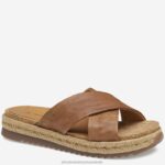 Shoes Tan Washed Sheepskin XB6RX1183 Johnston & Murphy Women Michelle Cross-Strap Slide