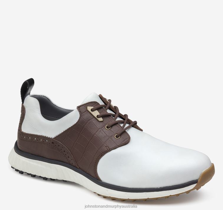 Shoes White/Mahogany Croc-Embossed Full Grain XB6RX364 Johnston & Murphy Men XC4 H2-Luxe Hybrid Saddle - Image 1