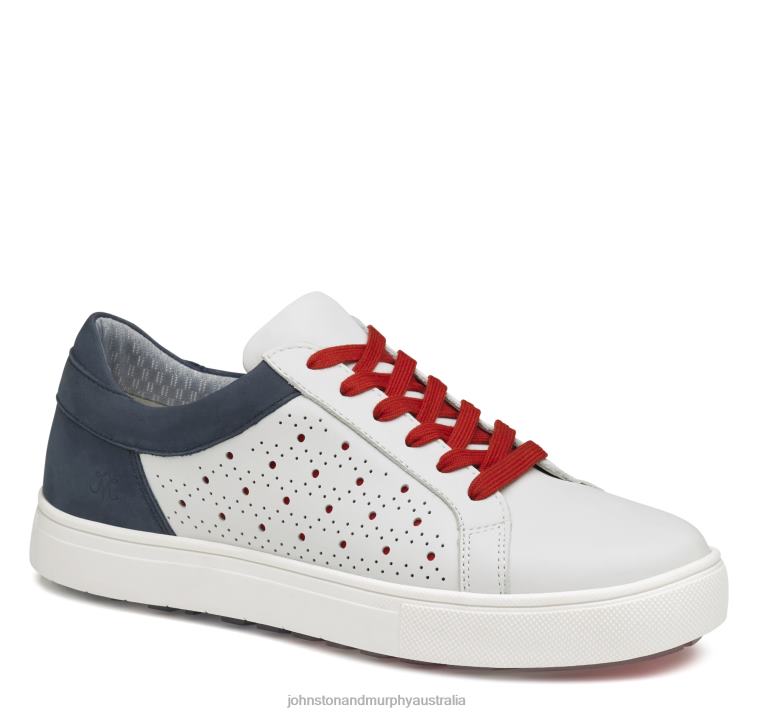 Shoes White/Navy/Red Calfskin XB6RX1225 Johnston & Murphy Women Madison Perfed Hybrid - Image 2