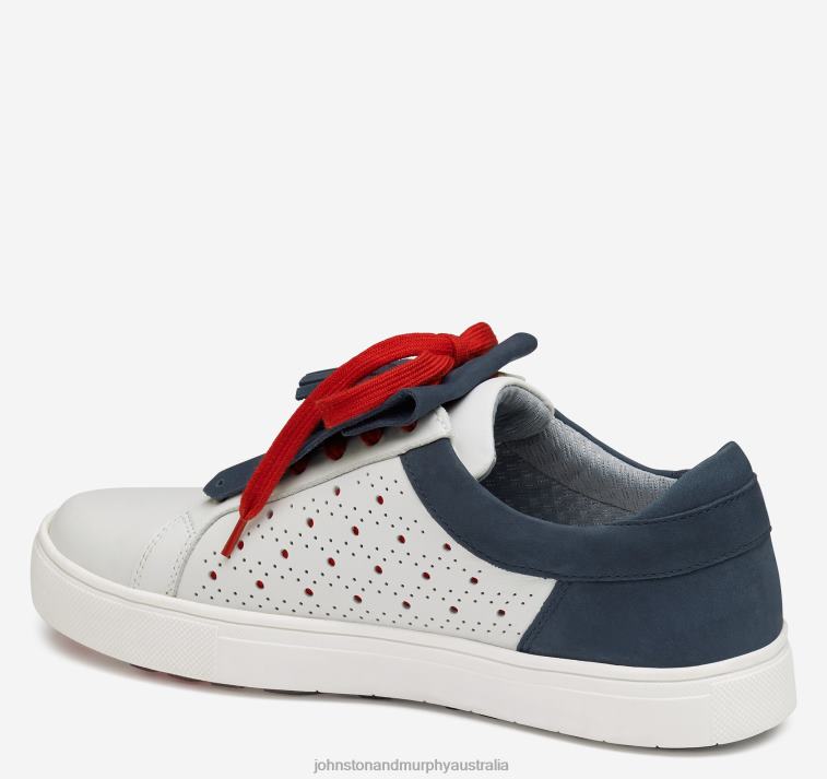 Shoes White/Navy/Red Calfskin XB6RX1225 Johnston & Murphy Women Madison Perfed Hybrid - Image 3