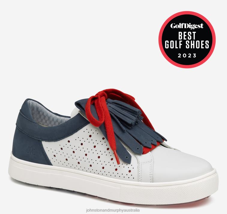 Shoes White/Navy/Red Calfskin XB6RX1225 Johnston & Murphy Women Madison Perfed Hybrid - Image 1