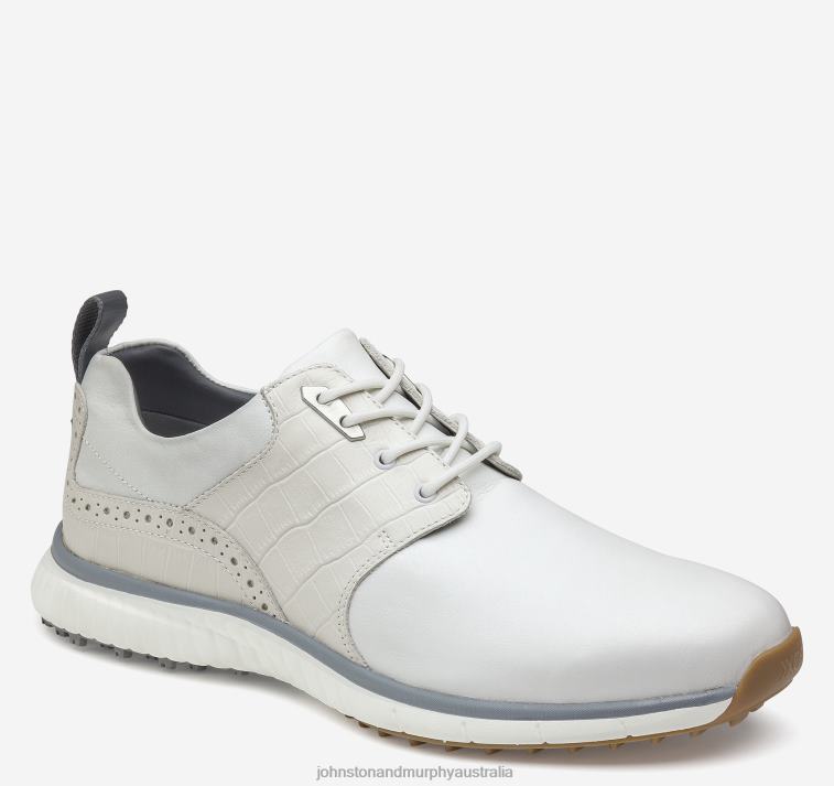 Shoes White/White Croc-Embossed Full Grain XB6RX365 Johnston & Murphy Men XC4 H2-Luxe Hybrid Saddle - Image 1